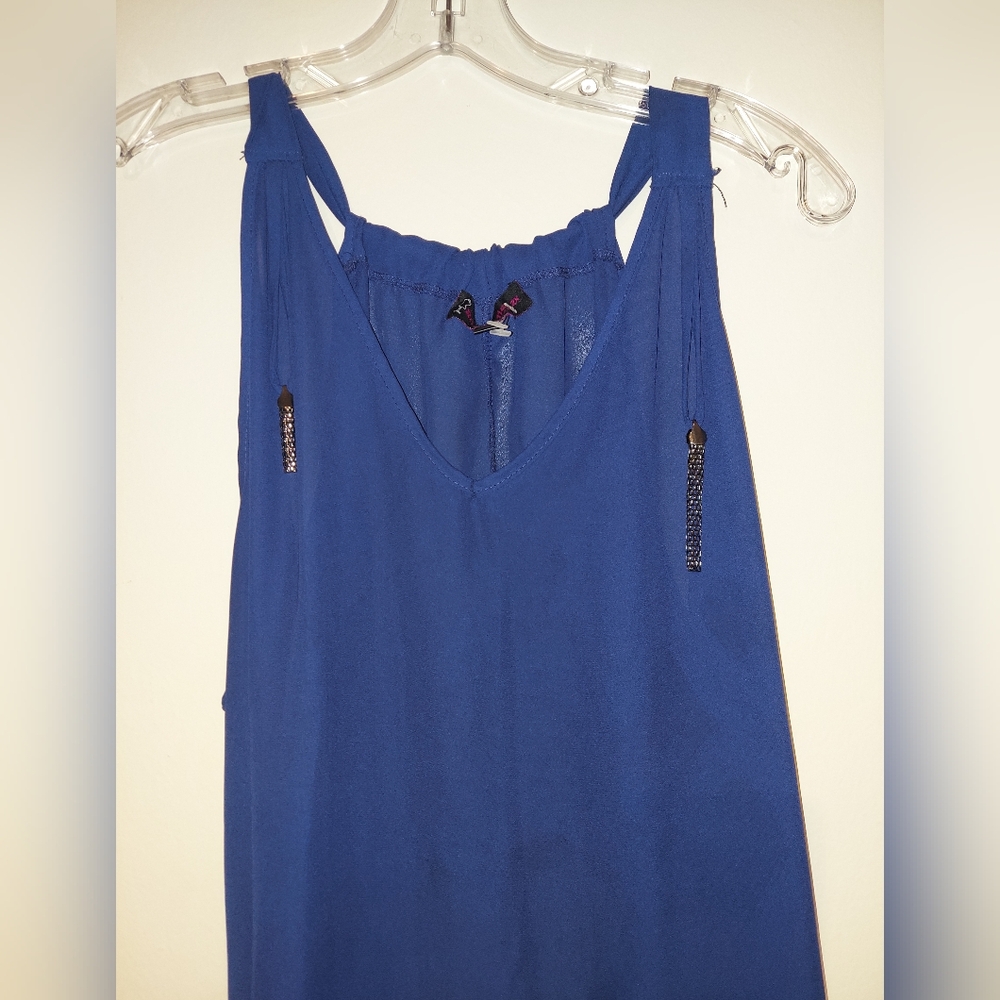 Annabelle Blue Backless Ruched Tank Top